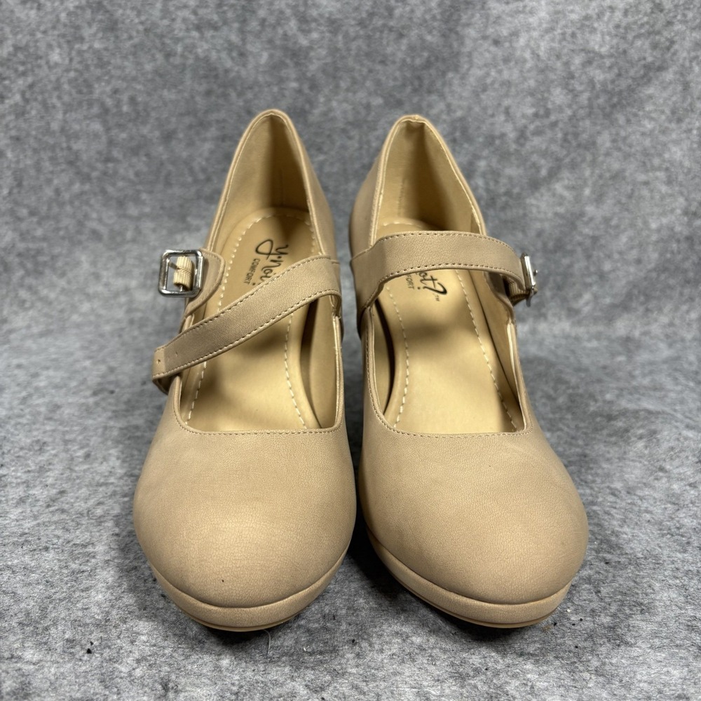 Y-Not Comfort Addison Tan Beige Mary Jane Platform Block Heels Pumps 6.5M